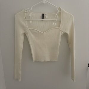 H&M Cream Ribbed Long Sleeve Top